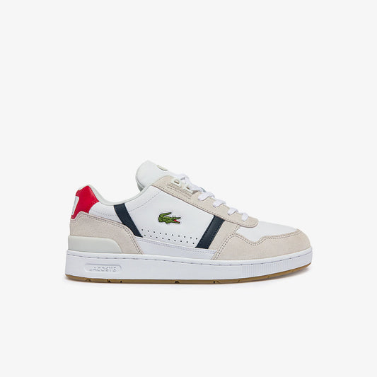 MENS LACOSTE T-CLIP TRICOLOUR LEATHER AND SUEDE TRAINERS