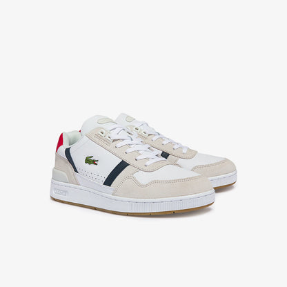 MENS LACOSTE T-CLIP TRICOLOUR LEATHER AND SUEDE TRAINERS