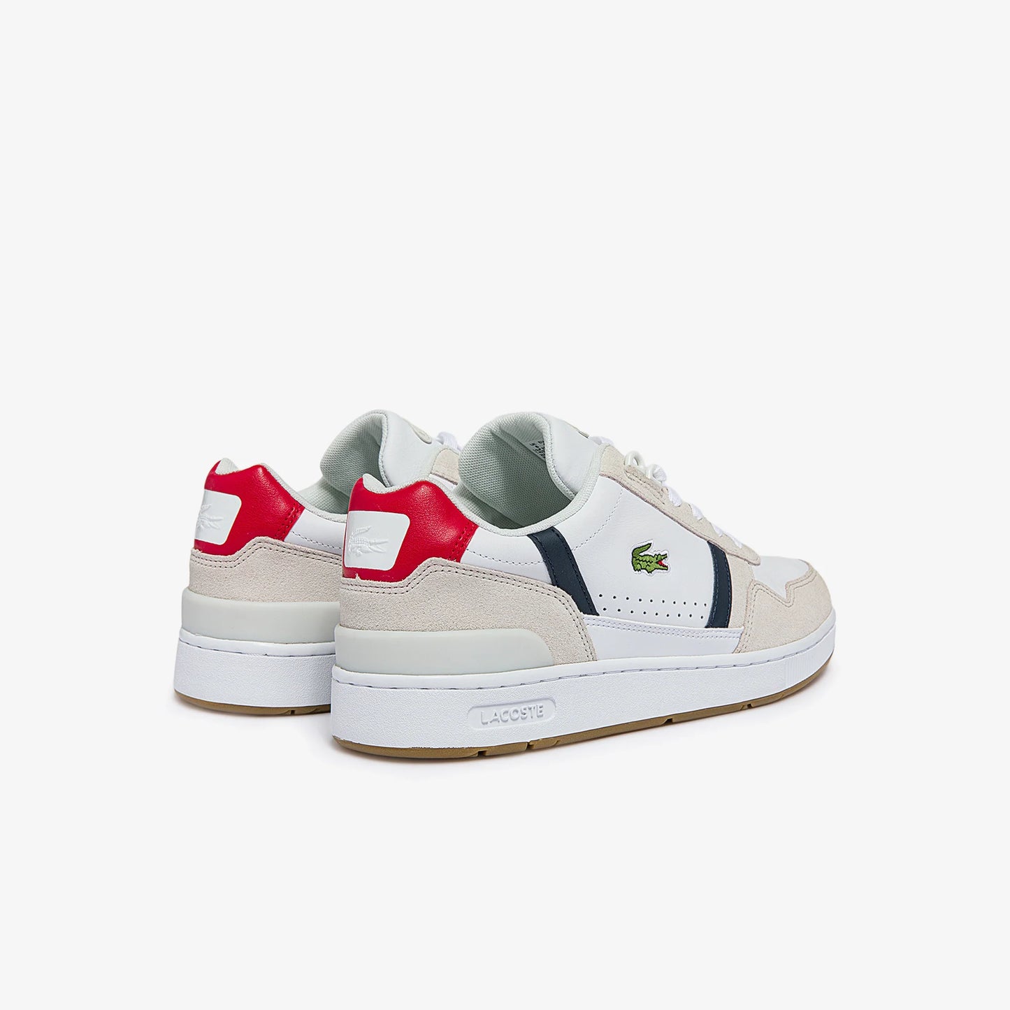 MENS LACOSTE T-CLIP TRICOLOUR LEATHER AND SUEDE TRAINERS